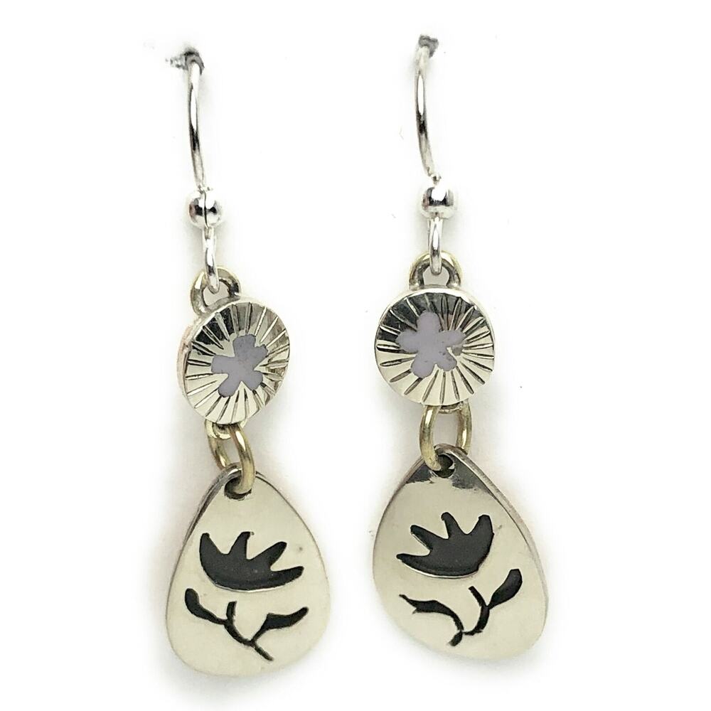Far Fetched Cutout Flower Dangle Earrings Handmade Silver Plated